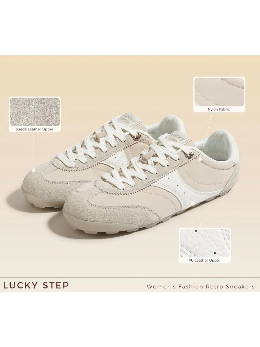 Women's Beige Retro Fashion Lightweight Non Slip Thin Sole Comfortable Sneakers